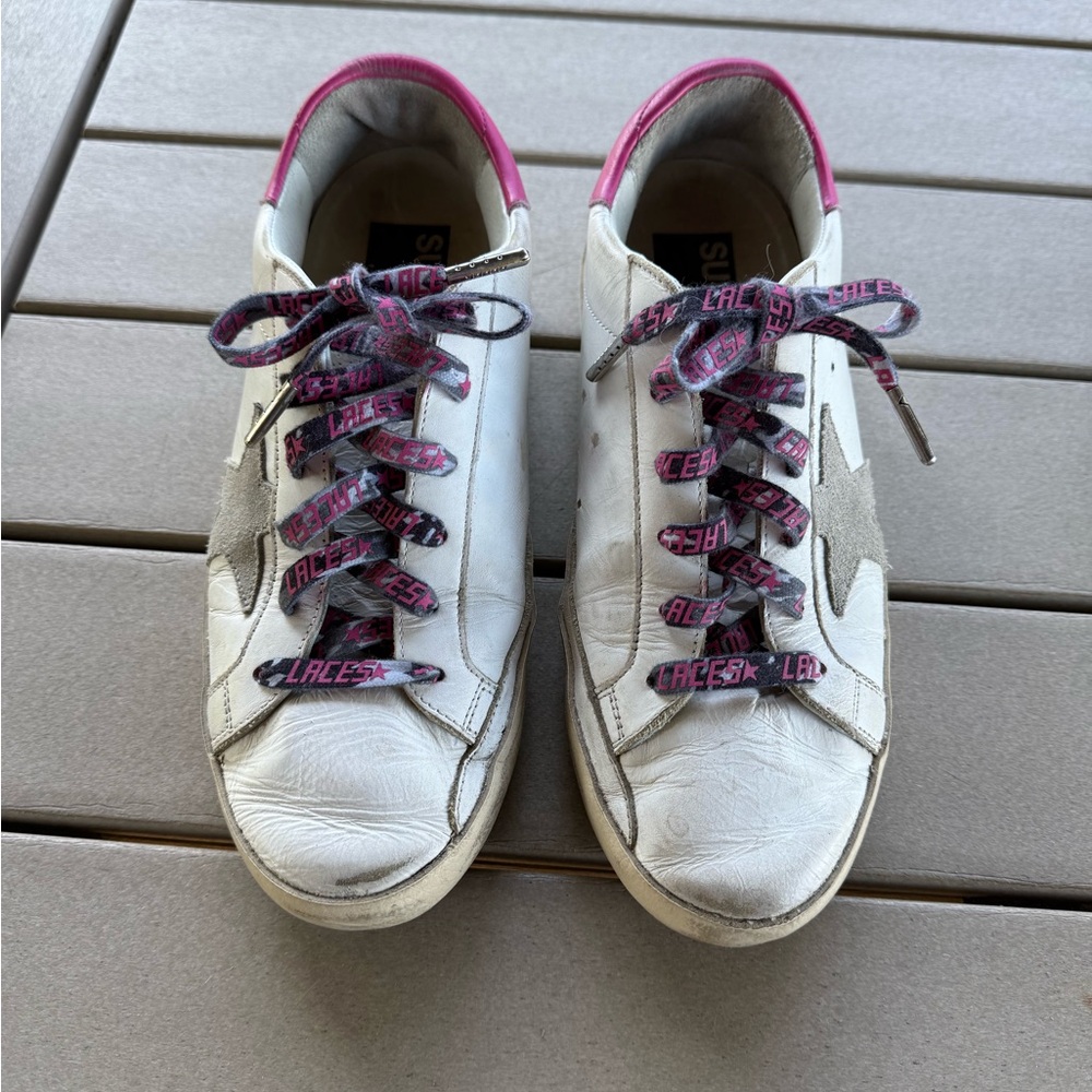 Golden Goose Superstar White and Pink Sneakers